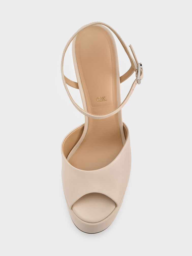 Francesca Leather Peep-Toe Platform Heels, Oat, hi-res
