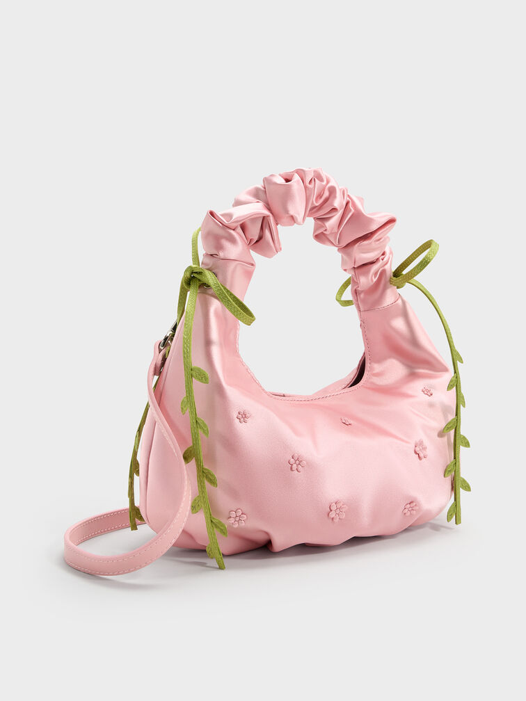 Tas Hobo Floral-Vine Satin Mabel, Pink, hi-res