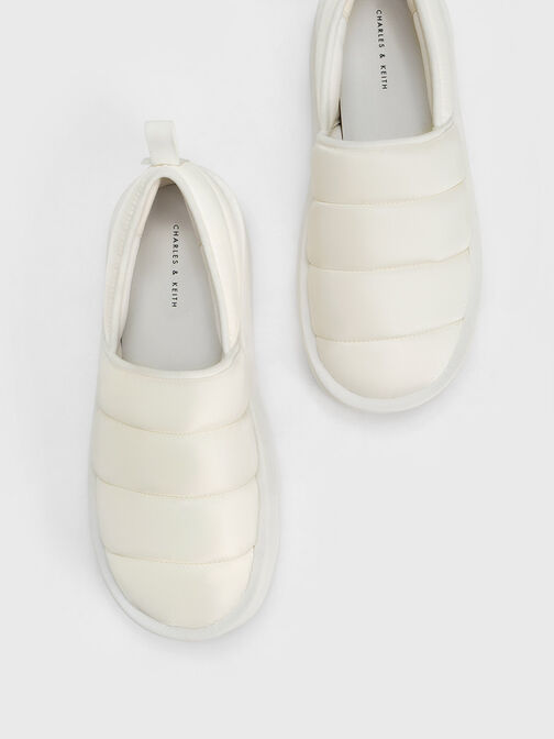 Sepatu Loafers Puffy Nylon Panelled, White, hi-res