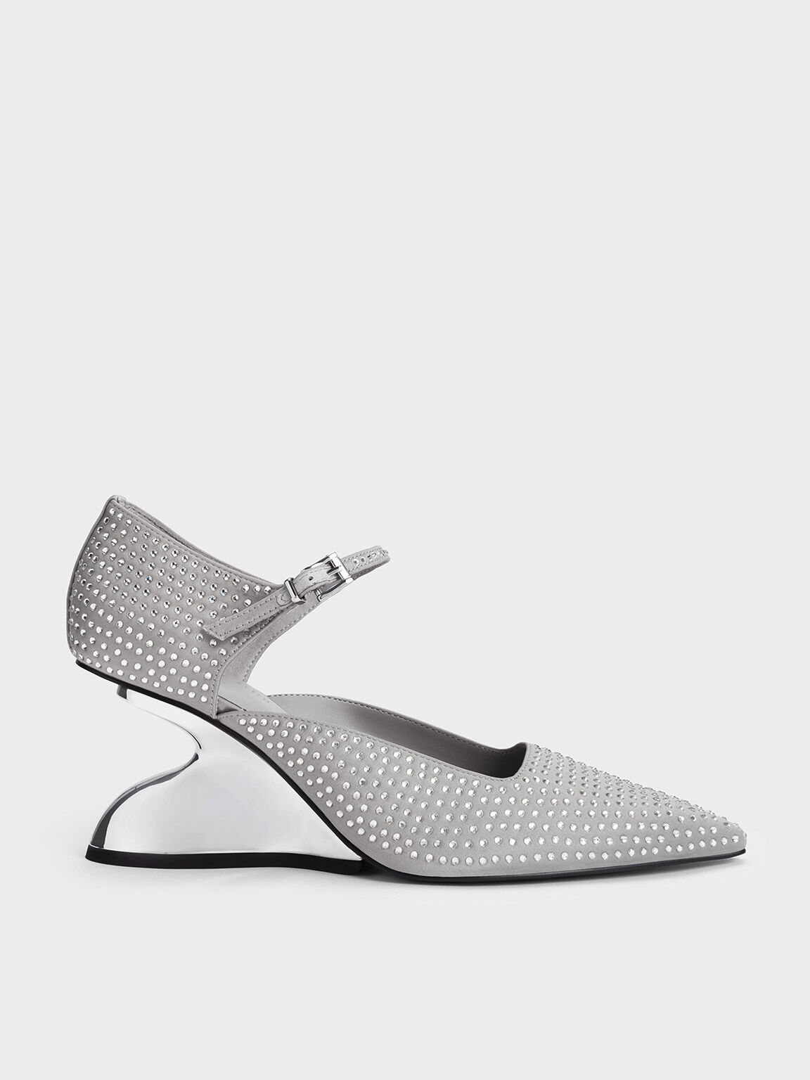 Sepatu Wedges Sculptural D'Orsay Zania, Grey, hi-res