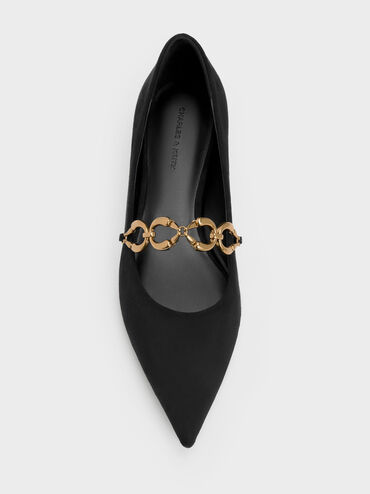 Sepatu Flats Slingback Strappy Patent Maybelle, Black Textured, hi-res