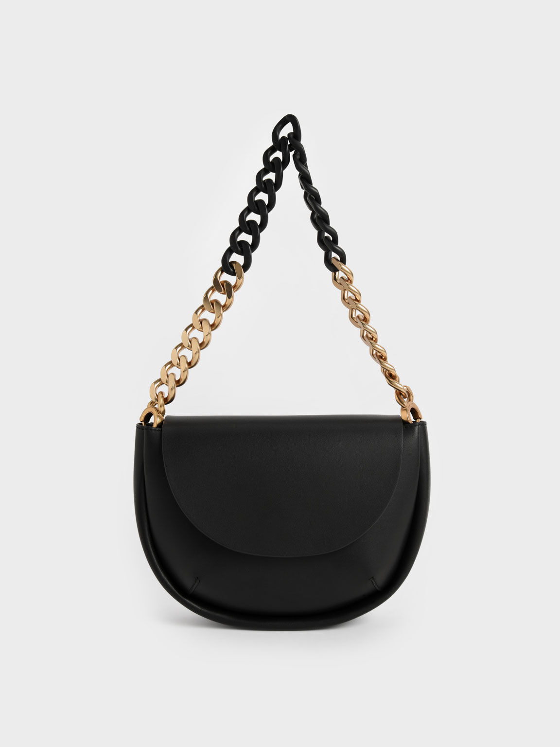 Half-Moon Chain Handle Bag, Black, hi-res