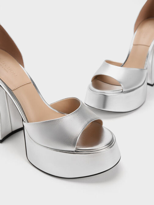 Sandal Platform Michelle Metallic Leather, Silver, hi-res