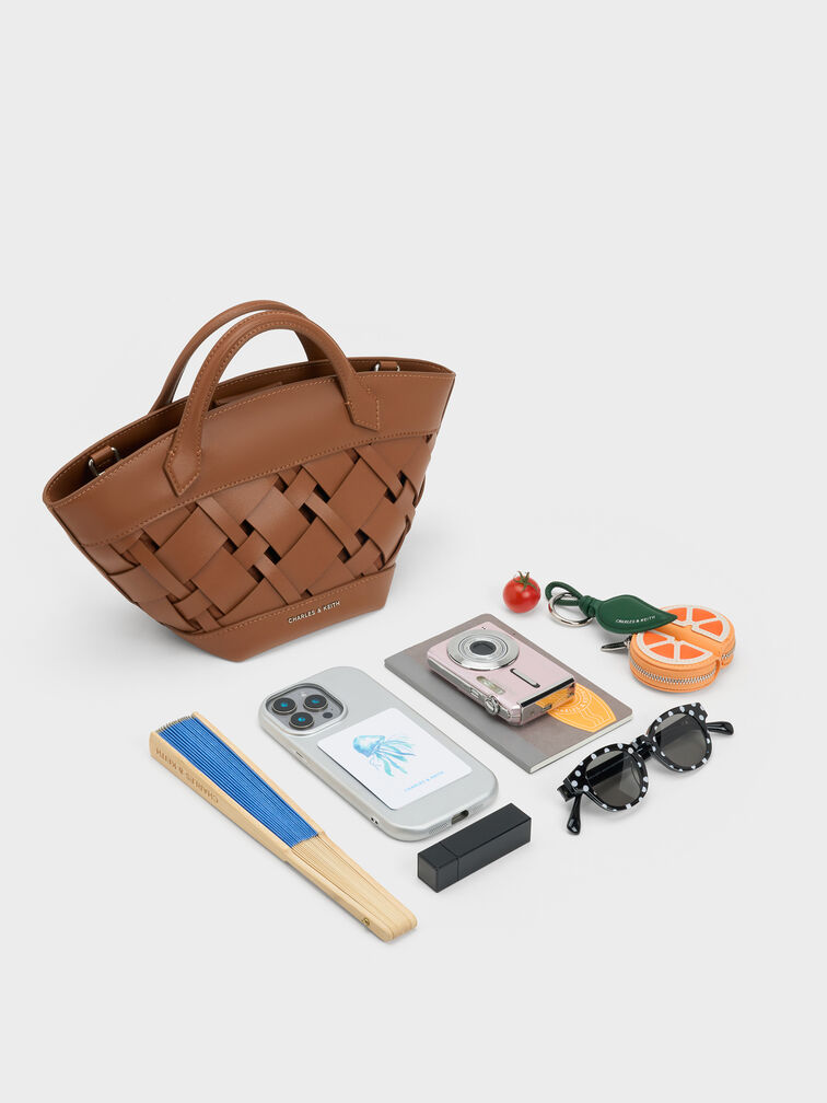 Tas Tote Ivanna Woven Mini, Chocolate, hi-res