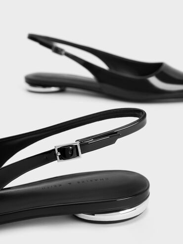Sepatu Slingback Flats Patent Pointed-Toe, Black Patent, hi-res