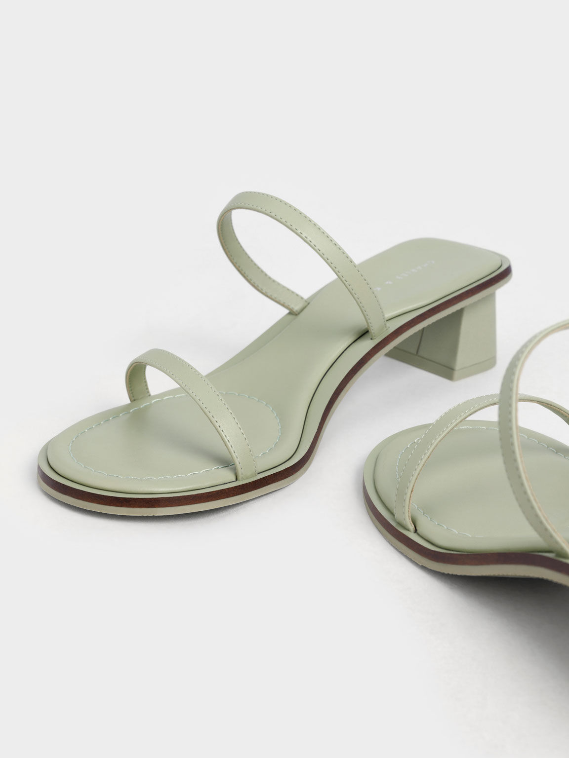 Sandal Mules Strappy Trapeze Heel, Sage Green, hi-res