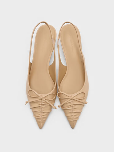 Ruched Bow Slingback Kitten Heels, Sand, hi-res