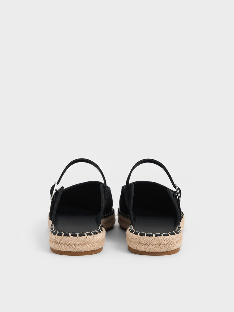 Sepatu Espadrilles Mary Jane Slip-On Faux Suede, Black Textured, hi-res