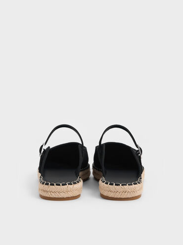 Sepatu Espadrilles Mary Jane Slip-On Faux Suede, Black Textured, hi-res