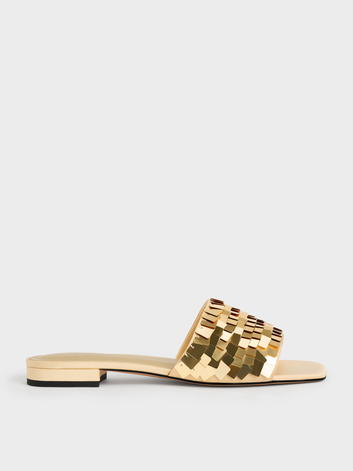 Sandal Slide Satin Sequinned, Gold, hi-res
