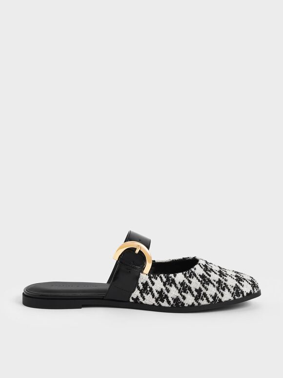 Houndstooth Buckled Flat Mules, Multi, hi-res