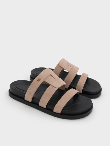 Petina Suede Flatform Sandals, Taupe, hi-res