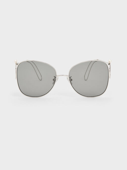Wire Frame Butterfly Sunglasses, Silver, hi-res