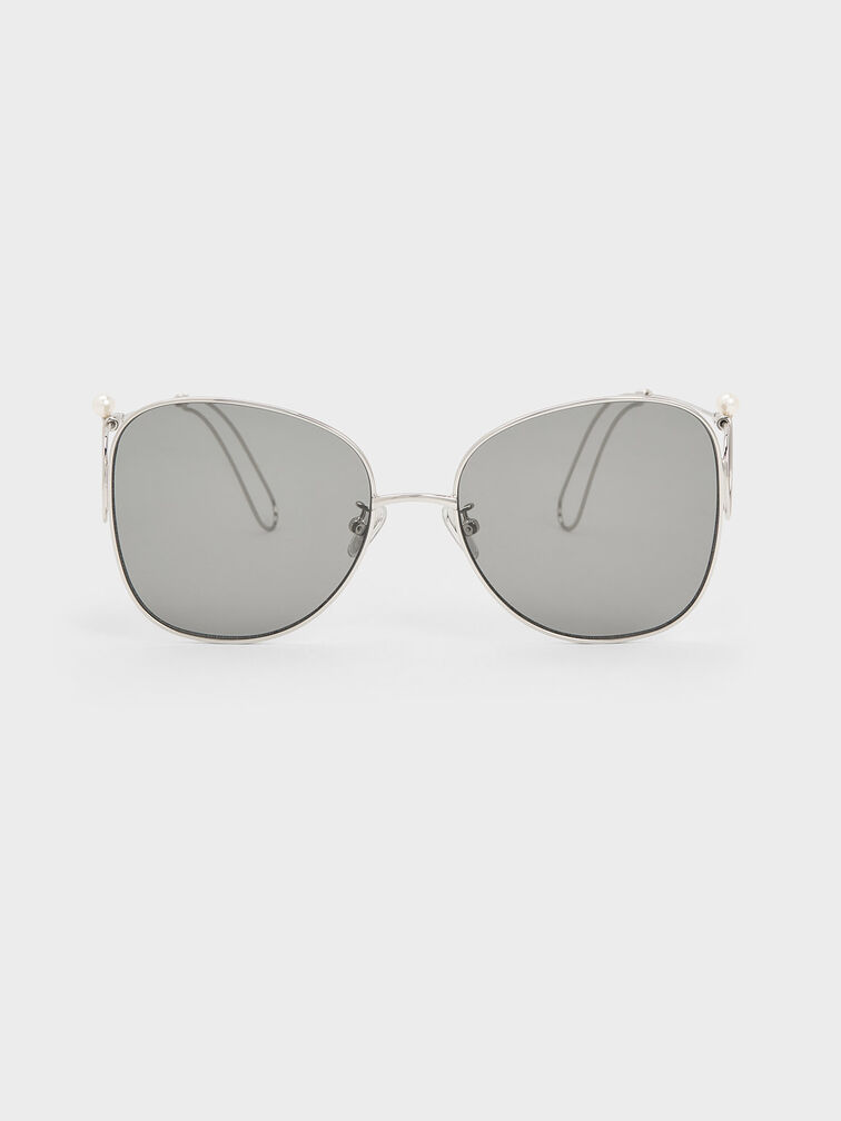 Wire Frame Butterfly Sunglasses, Silver, hi-res