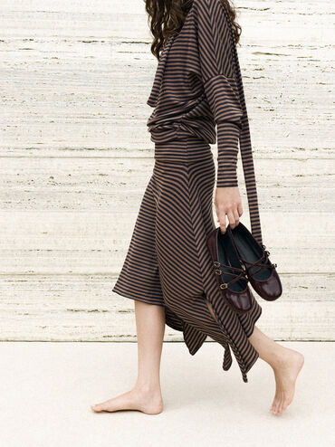 Patent Triple-Strap Mary Jane Flats, Burgundy, hi-res