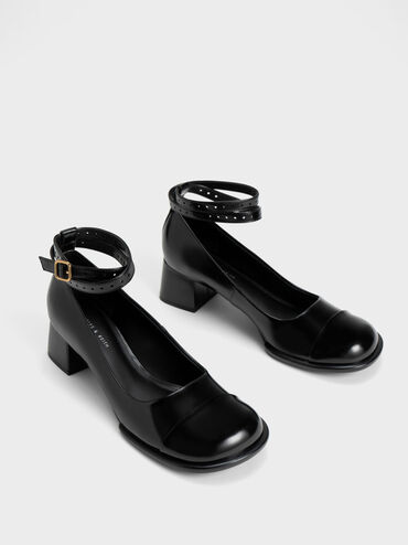 Sepatu Pumps Tubular Ankle-Strap, Black, hi-res