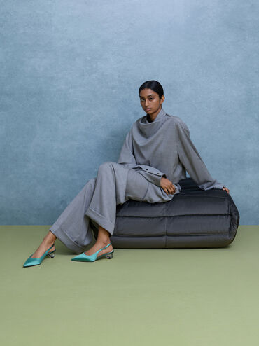 Pointed Crystal-Heel Slingback Pumps, Teal, hi-res