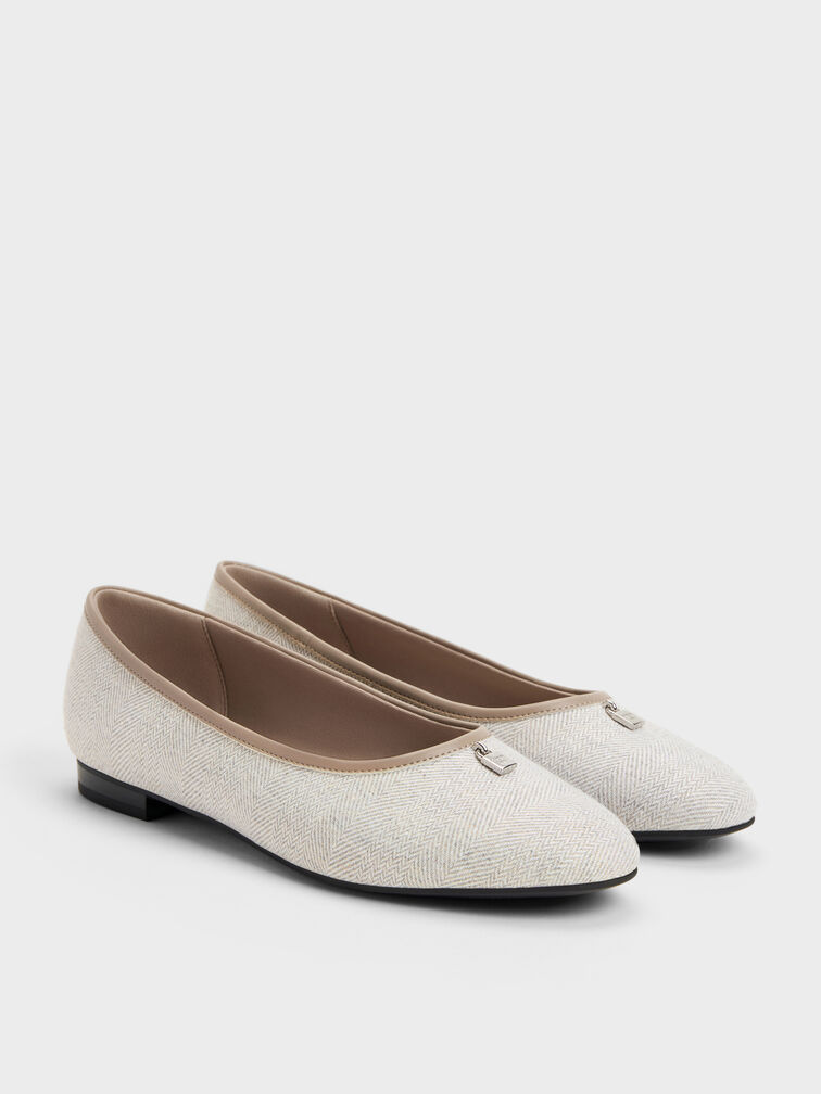 Sepatu Flats Ballet Two-Tone Griselda, Light Grey, hi-res