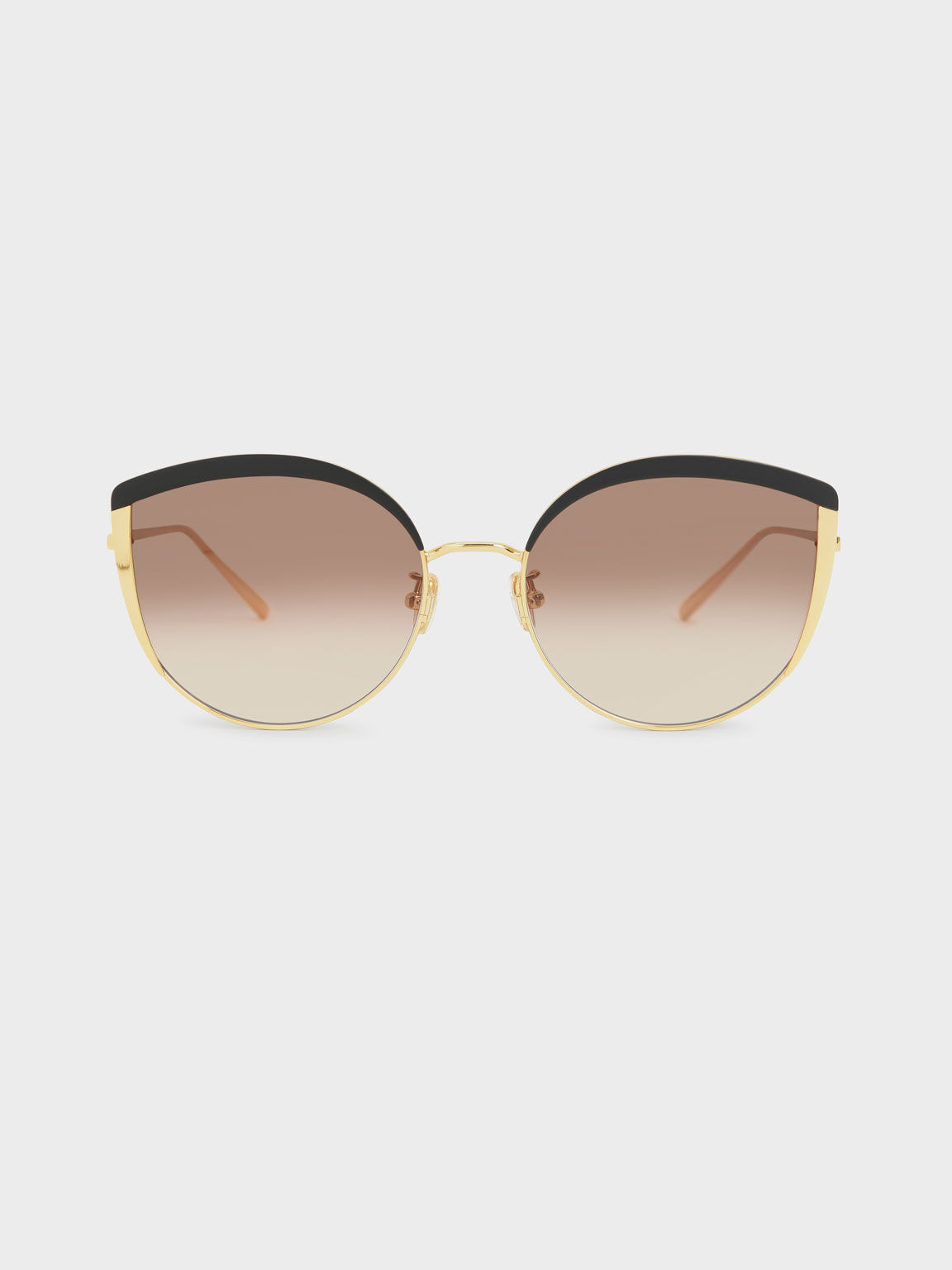 Thin Metal Frame Cat-Eye Sunglasses, Black, hi-res