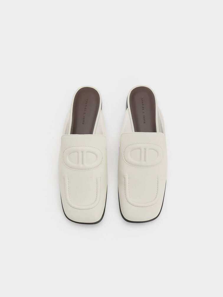 Sepatu Flats Oval Stitch-Trim Slip-On, Chalk, hi-res