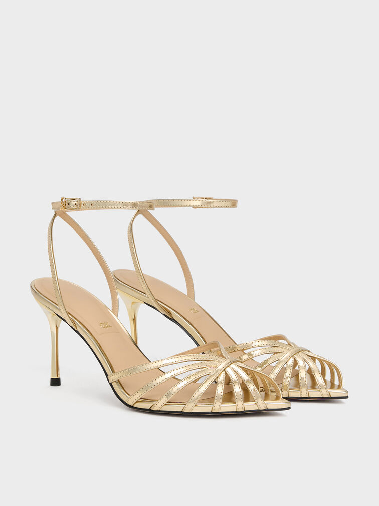 Sandal Stiletto Peep-Toe Jaylene Metallic Leather, Gold, hi-res