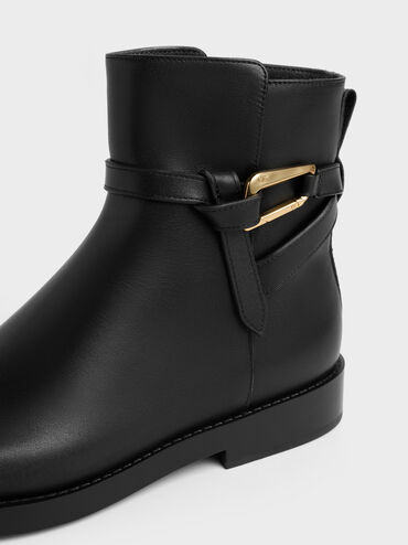 Sepatu Ankle Boots Daena Leather Metallic-Accent, Black, hi-res
