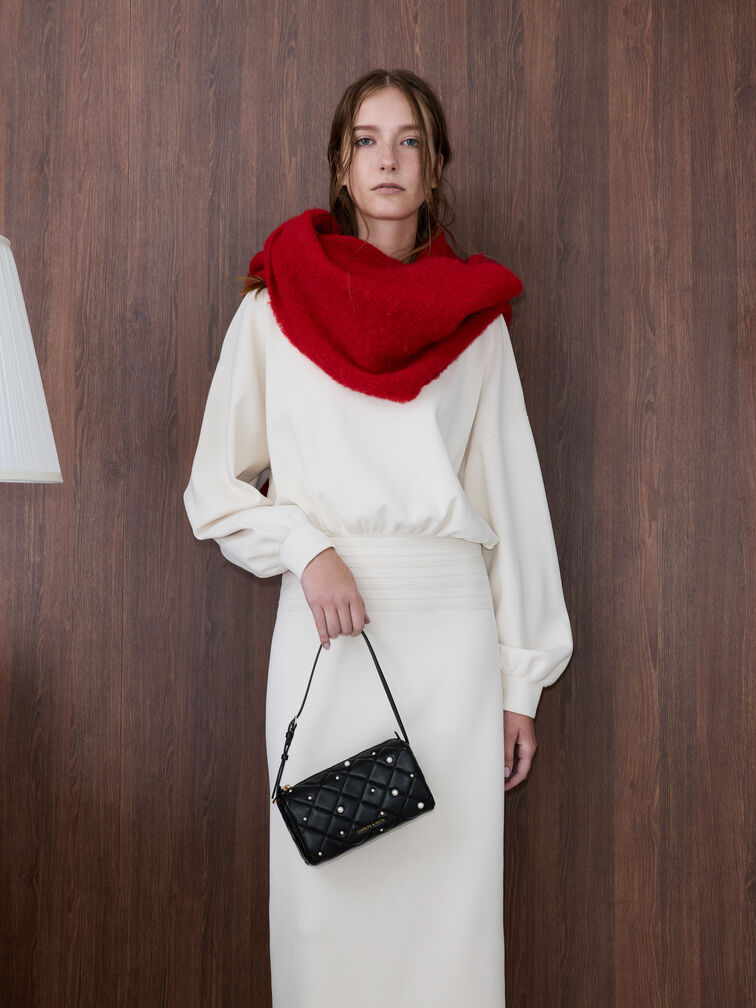 Tas Bahu Quilted Janie Pearl-Embellished, Black, hi-res