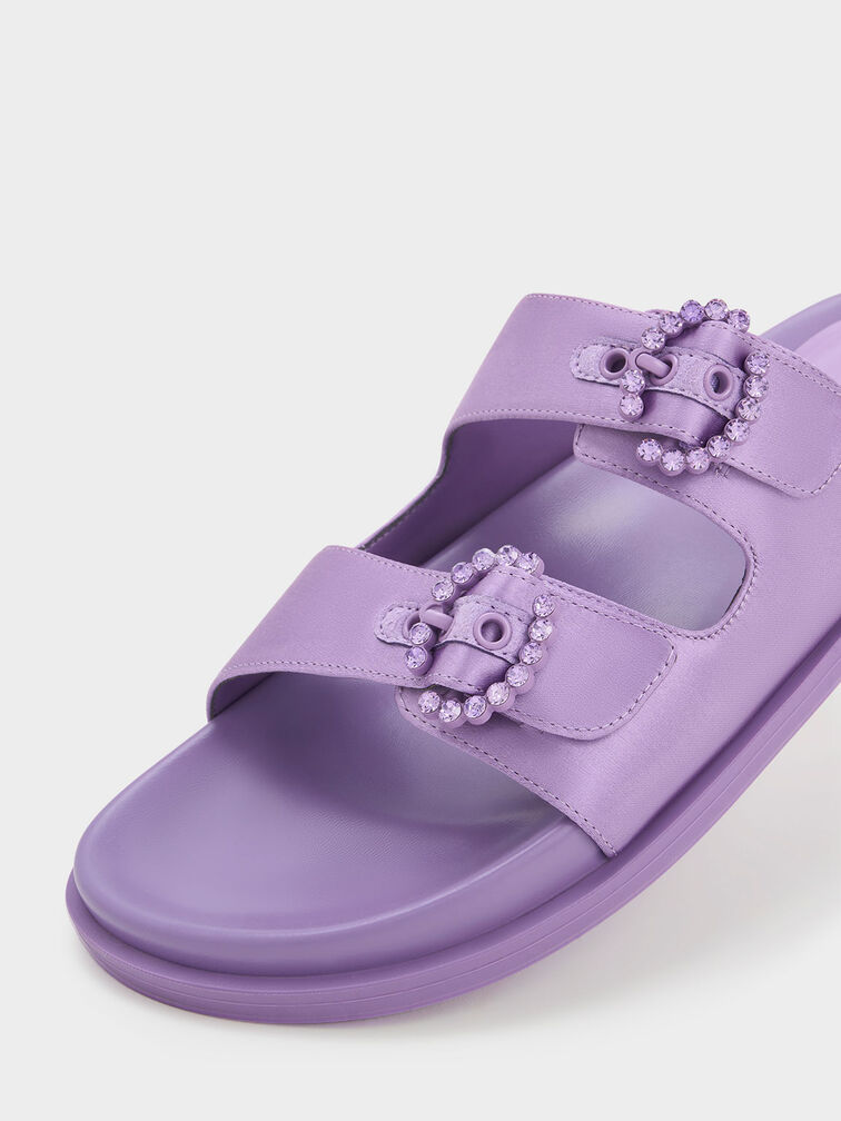 Sandal Embellished Buckle Reycled Polyester, Purple, hi-res