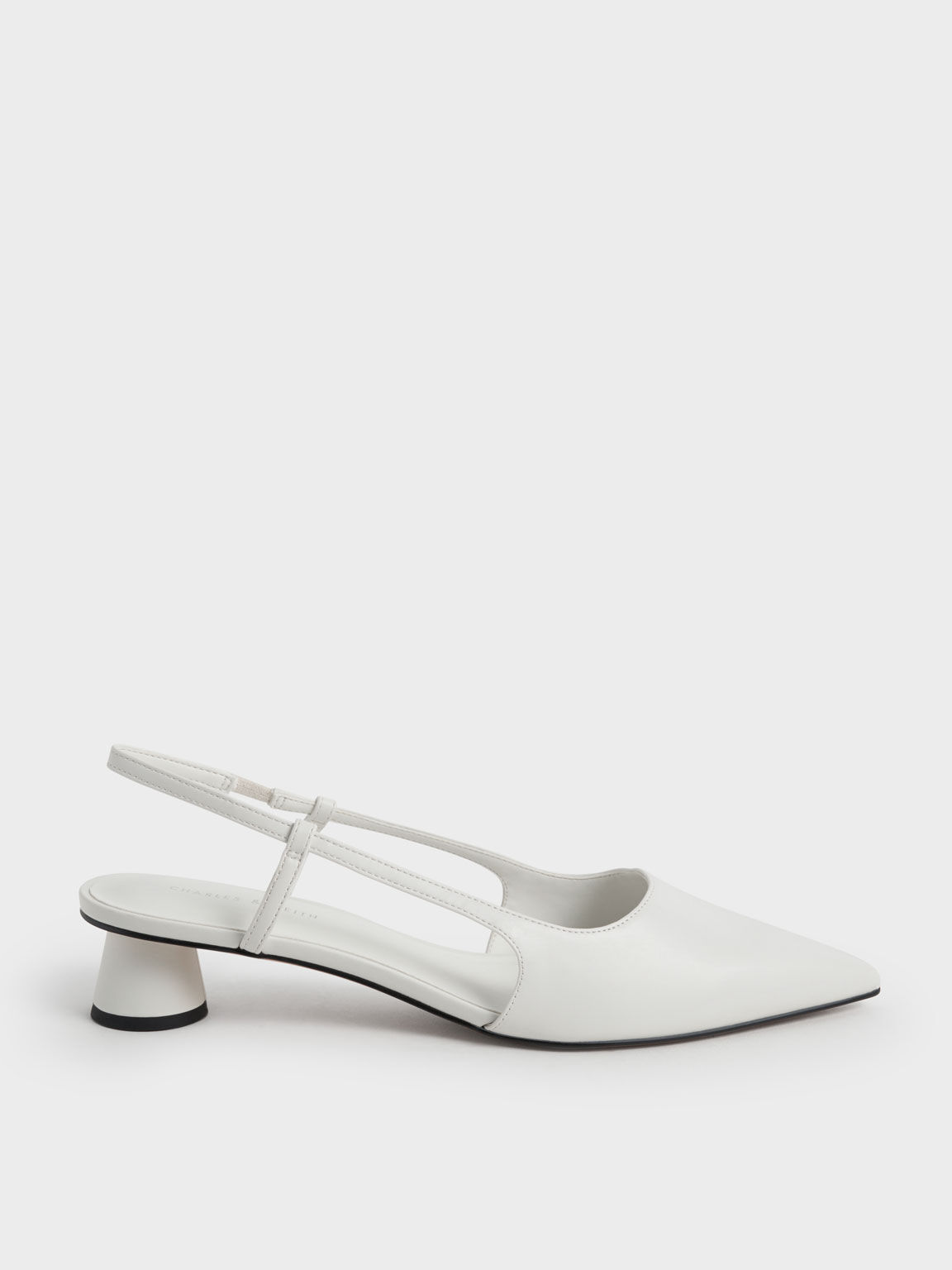 Sepatu Pumps Slingback Cylindrical Heel, Chalk, hi-res