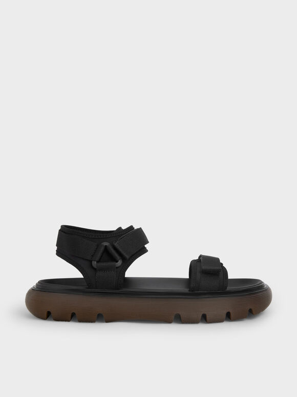 Sandal Sport Recycled Polyester Velcro-Strap, Black, hi-res