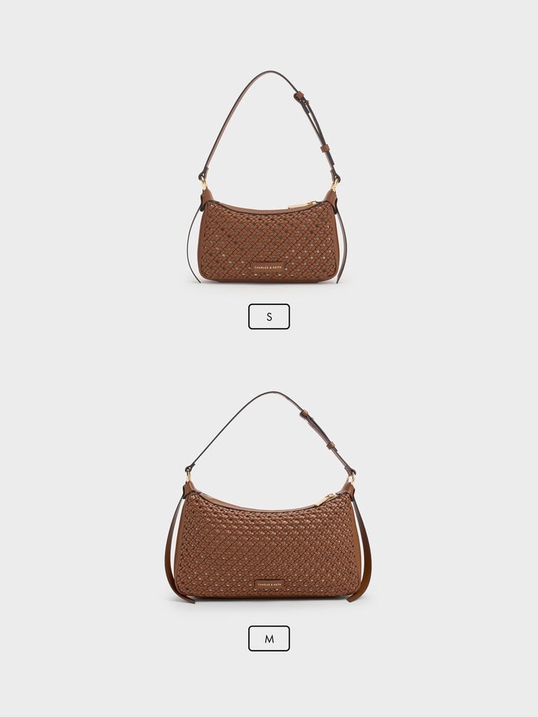 Mini Calla Woven Shoulder Bag, Chocolate, hi-res