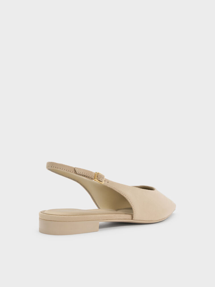 Emelia Faux Suede Slingback Flats, Beige, hi-res