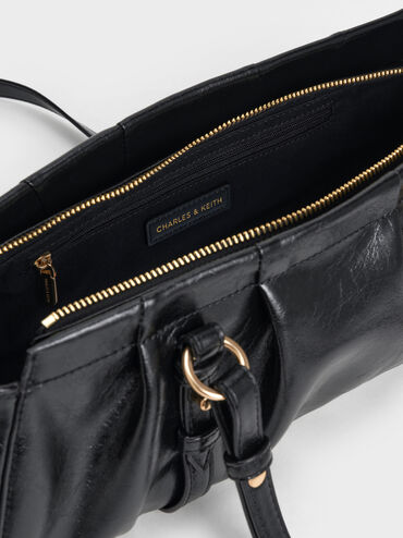 Tas Bahu Elongated Ruched Britton, Black, hi-res