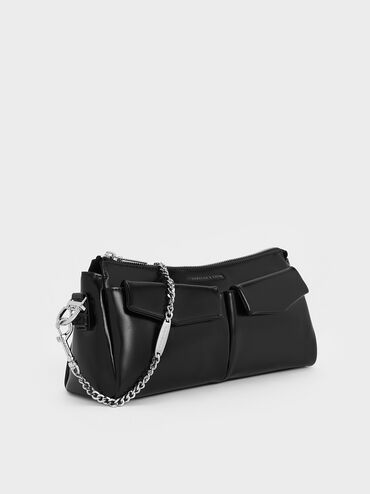 Rachel Front-Pocket Chain Shoulder Bag, Noir, hi-res