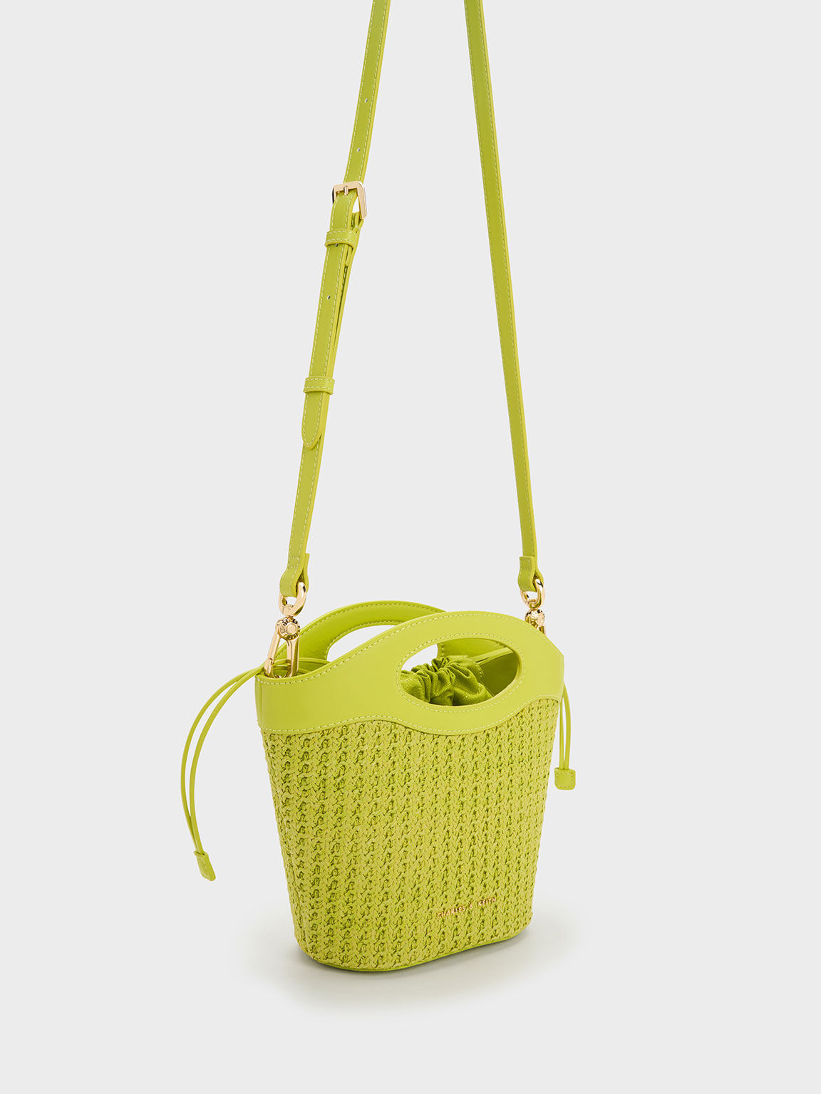 Raffia Drawstring Bucket Bag, Lime, hi-res