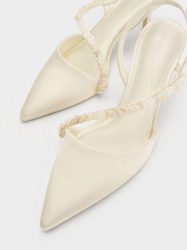 Sepatu Pumps Slingback Sequinned Briella, Cream, hi-res