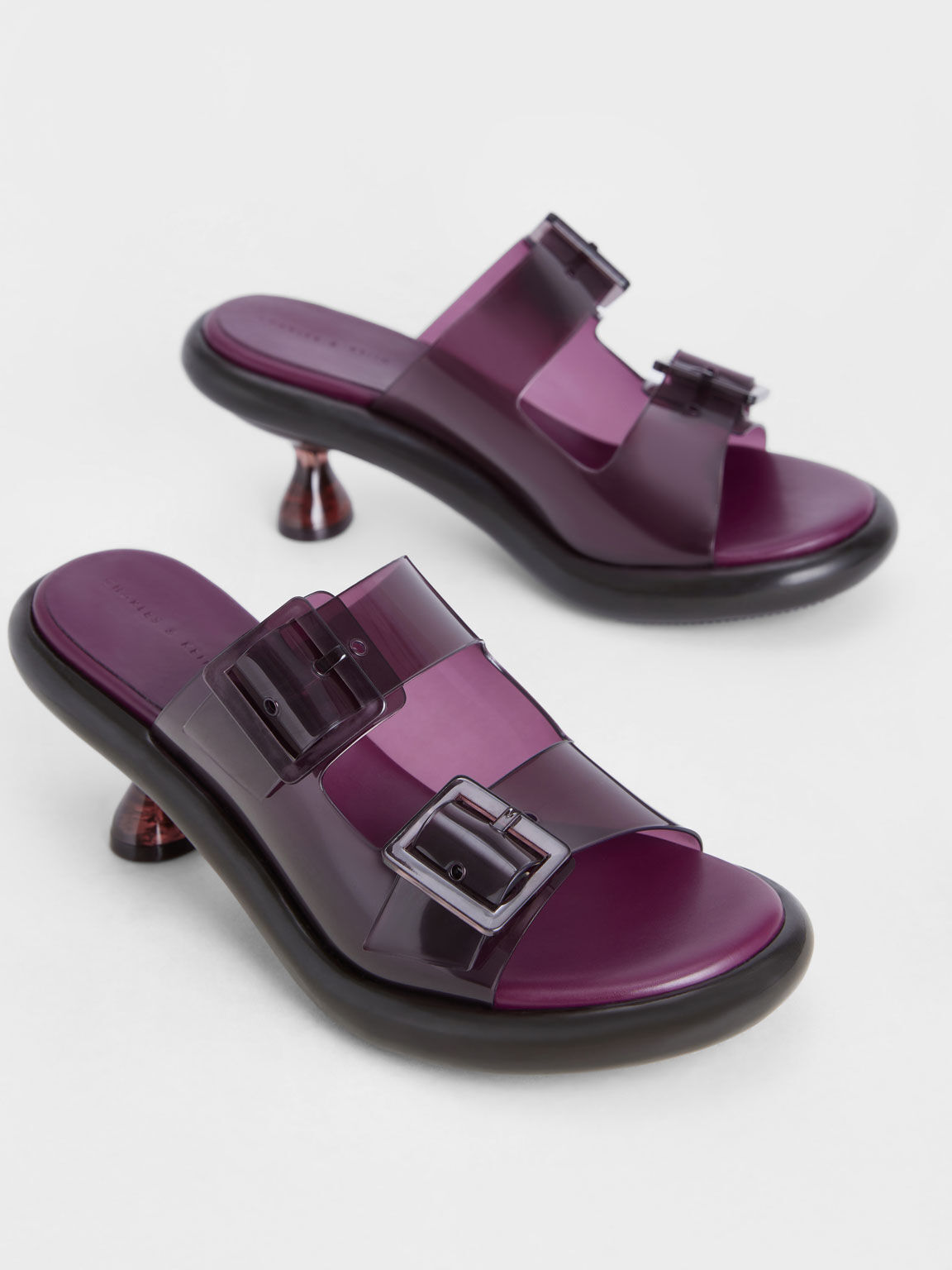 Sandal Mules Madison Double Buckle See-Through, Purple, hi-res