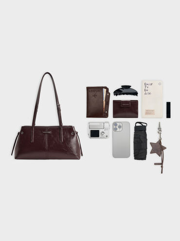 Noane Elongated-Handle Shoulder Bag, Wineberry Red, hi-res
