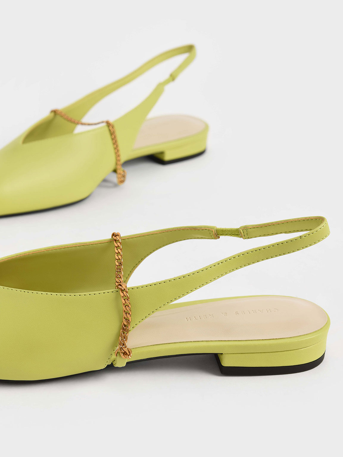 Sepatu Ballerina Flats Chain-Link Slingback, Lime, hi-res