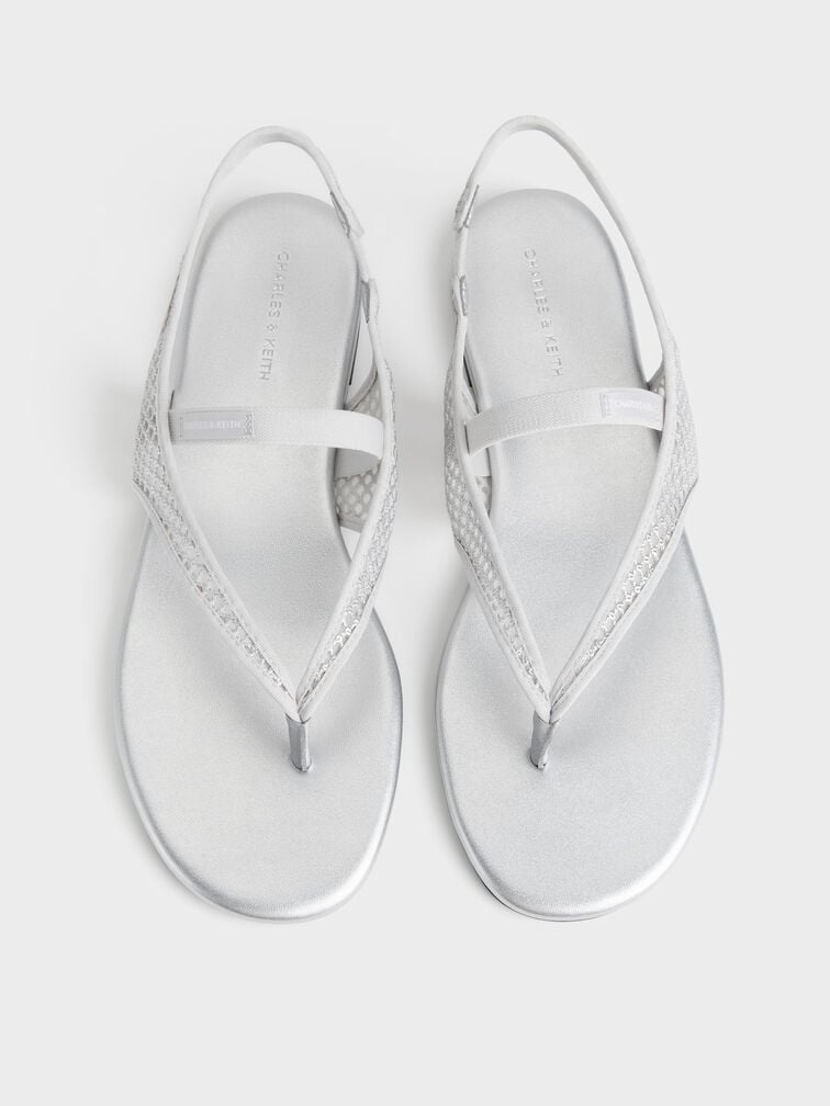 Sandal Slingback Thong Mesh Ellory, Silver, hi-res