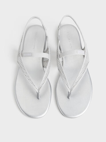 Sandal Slingback Thong Mesh Ellory, Silver, hi-res