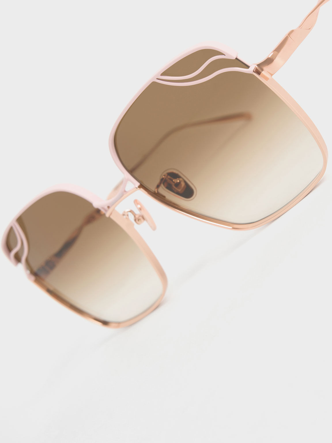 Wavy Wire-Frame Square Sunglasses, Peach, hi-res