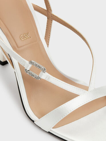 Sepatu Heels Ankle-Strap Crystal-Buckle, White, hi-res