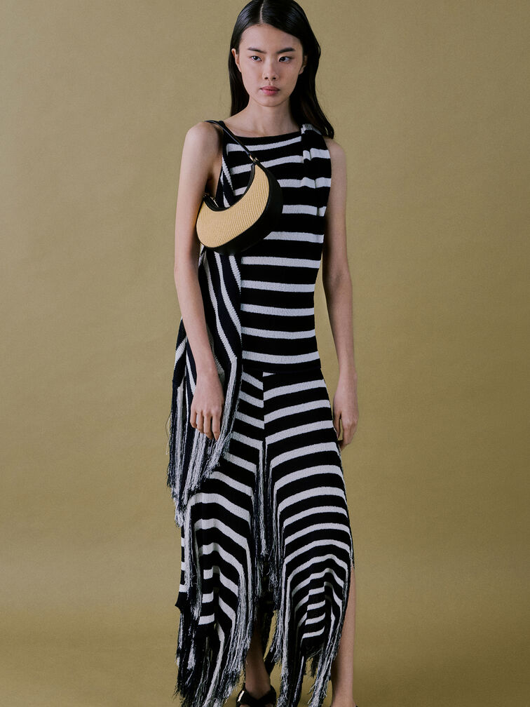 Tas Hobo Leather & Raffia Crescent, Neutral Raffia, hi-res