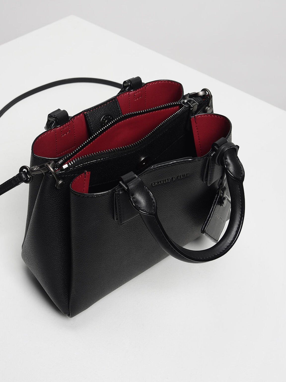 Top Handle Structured Bag, Black, hi-res