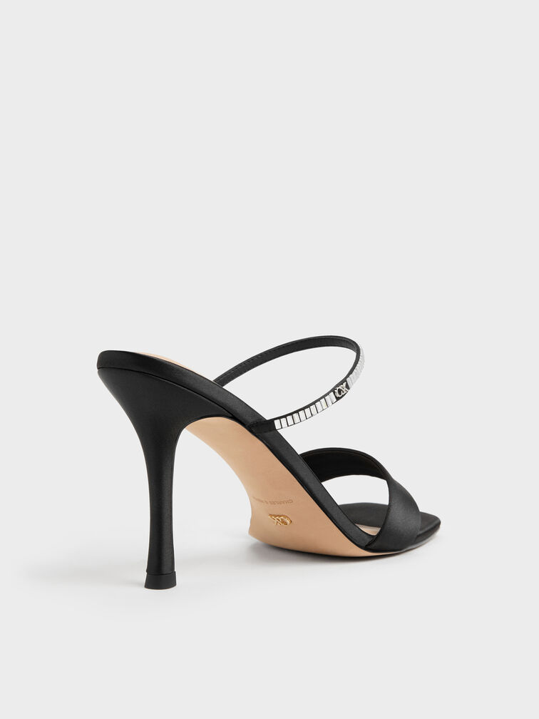 Sepatu Mules Heeled Gem, Black Textured, hi-res