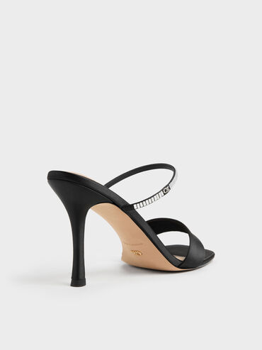 Sepatu Mules Heeled Gem, Black Textured, hi-res