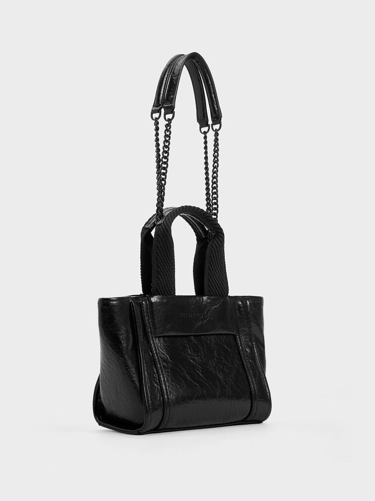 Tas Tote Bag Shalia Crinkle-Effect Chain-Handle, Jet Black, hi-res