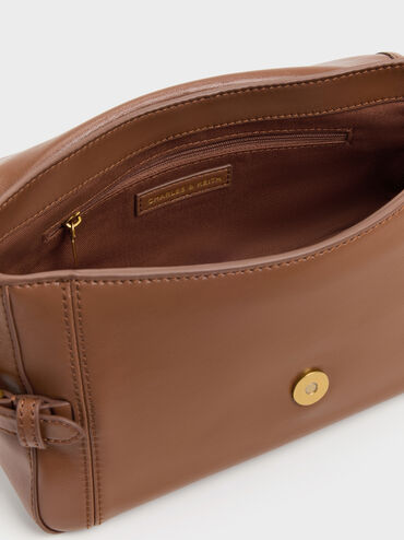 Tas Bahu Belted Metallic-Buckle Gwynne, Chocolate, hi-res