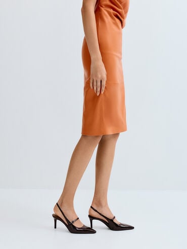 Sepatu Pumps Mary Jane Slingback Pointed, Burgundy, hi-res